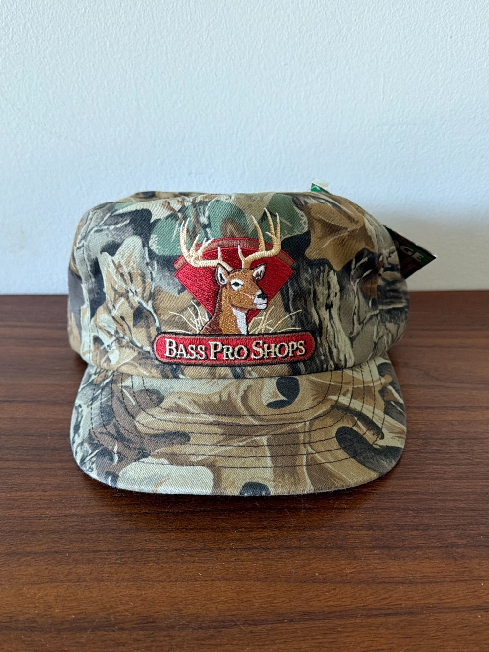 Bass Pro Shops Camo Hat Deer Hunting Leather Strapback NWT Vintage 90s